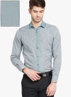 Mark Taylor Green Striped Slim Fit Formal Shirt