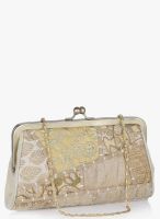 Molcha Beige/Multi Ameena Embroidered Patch Work Frame Clutch