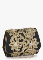 Molcha Black Ethnic Embroidered Party Wear Clutch