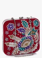 Molcha Lutch Maroon Designer Zerdozi Hand Embroidered Box Clutch