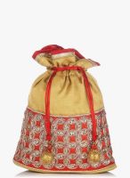 Molcha Yellow/Red Party Wear Embroidered Potli