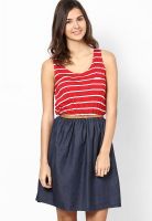 People Red Colored Striped Shift Dress
