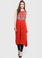 Peppertree Red Embroidered Kurta