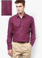 Peter England Maroon Check Slim Fit Formal Shirt