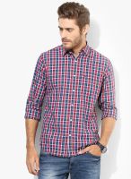 Peter England Red Checks Regular Fit Casual Shirt