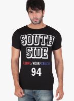 Radbone Black Printed Round Neck T-Shirts