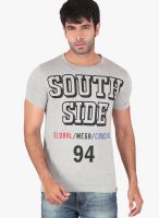 Radbone Grey Printed Round Neck T-Shirts