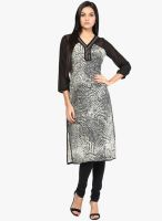 Raindrops Black Embellished Printed Georgette Kurta