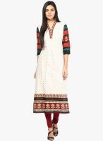 Raindrops Off white Khari Print Cotton Blend Kurta