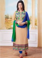 Saree Mall Beige Embroidered Dress Material