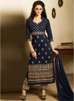 Saree Mall Blue Embroidered Dress Material