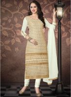 Saree Mall Off White Embroidered Dress Material