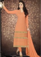 Saree Mall Orange Embroidered Dress Material