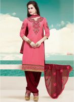 Saree Mall Pink Embroidered Dress Material