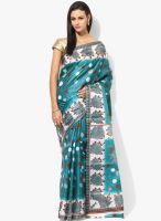 Satrang Blue Printed Silk Blend Saree