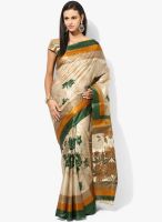 Satrang Green Printed Silk Blend Saree