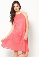 Shibori Designs Round Neck Peach Chiffon Dress
