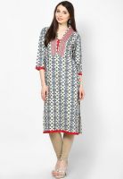 Shree Cotton Blue & Grey Embroidered Kurta