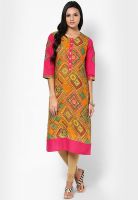 Shree Mustard Yellow Embroidered Kurtis