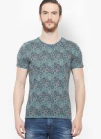 Sisley Green Printed Round Neck T-Shirts