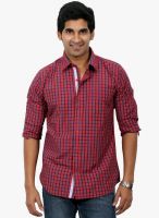 Solemio Red Checked Slim Fit Casual Shirts