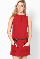 Style Quotient Red Colored Solid Skater Dress