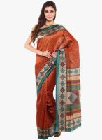 Sudarshan Silk Orange Printed Saree