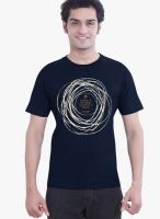 Tantra Navy Blue Printed Round Neck T-Shirts