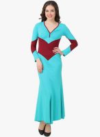 Texco Aqua Blue Solid Maxi Dress