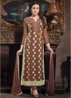 Thankar Brown Printed Dress Material