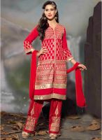Thankar Red Embroidered Dress Material