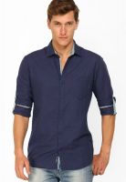 The Indian Garage Co. Solid Navy Blue Casual Shirt