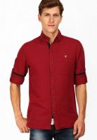 The Indian Garage Co. Solid Red Casual Shirt