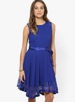 The Vanca Blue Colored Embroidered Skater Dress