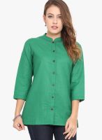 Titch Button Green Solid Kurtis