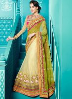 Touch Trends Green Embroidered Saree