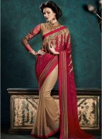 Touch Trends Maroon Embroidered Saree