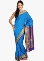 Urban Vastra Blue Solid Silk Saree