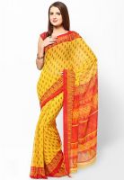 Vichitra Yellow Printed Georgette Saree