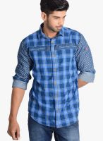 Vintage Blue Check Slim Fit Casual Shirt