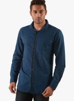 Vintage Blue Linen Slim Fit Casual Shirt