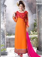 Viva N Diva Orange Embroidered Dress Material