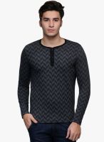 WYM Black Printed Henley T-Shirt