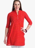 @499 Red Printed Kurtis