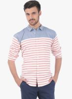 Basics Beige Striped Slim Fit Casual Shirt