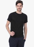 Basics Black Printed Round Neck T-Shirts
