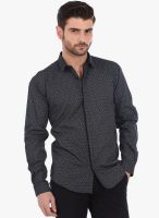 Basics Black Printed Slim Fit Casual Shirt