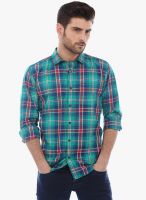 Basics Green Checked Slim Fit Casual Shirt