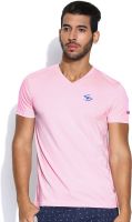 Being Human Clothing Solid Men's V-neck Pink T-Shirt
