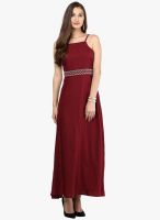 Bhama Couture Maroon Colored Solid Maxi Dress